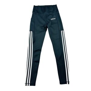 Adidas Leggings Women S Blue 3-Stripe 7/8 Active Tights High Rise Yoga Running